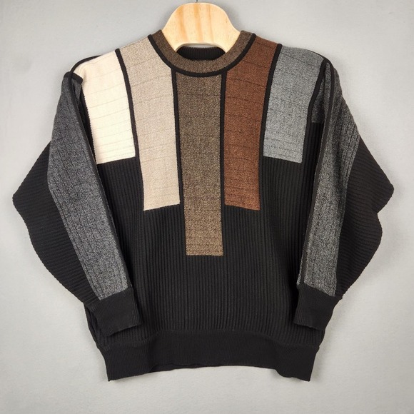 Carlo Colucci Sweater Mens Large Black Geometric Wool Blend Made in Germany
